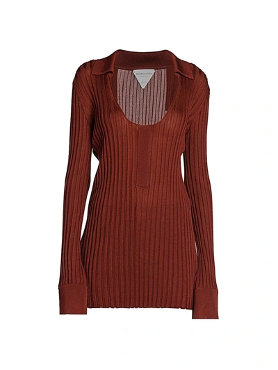 Bottega Veneta Ribbed Knit Sweater With Round Neck For Women In Brown