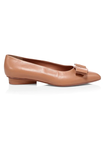 Ferragamo Embossed-logo Plaque Ballerina Shoes In New Blush Leather