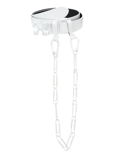 Off-white Leather Paper-clip Chain Belt In White