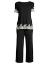 Natori Shangri La Luxe Lace-trim Pajama Set In Black