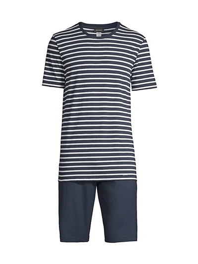 Hanro Men's Night & Day 2-piece Short-sleeve Pyjama Set In Navy Stripe