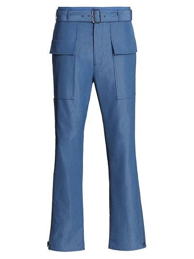 Ferragamo Flap Pocket Cotton-linen Trousers In Blue