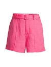 Solid & Striped Belted Tailored Linen Shorts In Fuchsia
