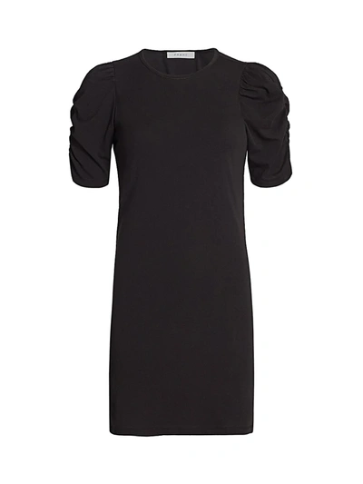Frame Gathered Short-sleeve Dress In Black
