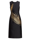 OSCAR DE LA RENTA WOMEN'S EMBROIDERED METALLIC FEATHER SHEATH DRESS,0400012538221