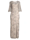 AIDAN MATTOX SWIRL EMBELLISHED BELL-SLEEVE GOWN,400012103842