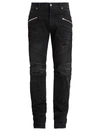 Balmain Monogram Flock Tapered Moto Jeans In Black