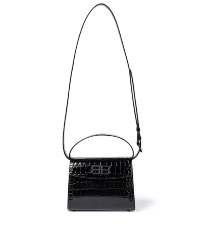 Balenciaga Ghost Small Crocodile-effect Leather Top Handle Bag In Black