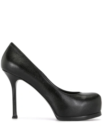 Pre-owned Saint Laurent Almond Toe Platform Pumps In Black