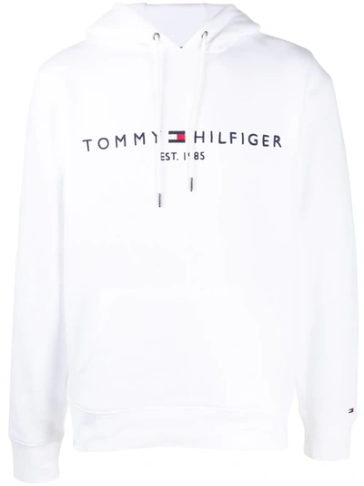 Tommy Hilfiger Embroidered Logo Drawstring Hoodie In White