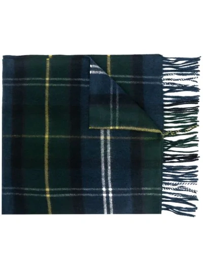 Barbour Seaweed Tartan Fringed Scarf In Blue