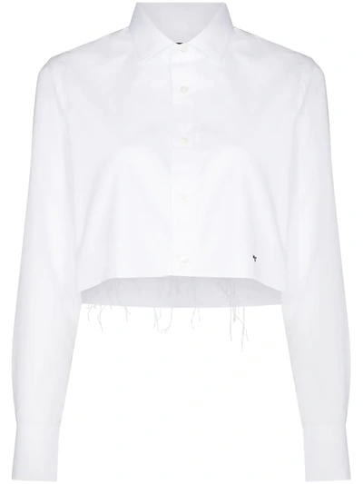Hommegirls Cropped Distressed Embroidered Cotton-poplin Shirt In White
