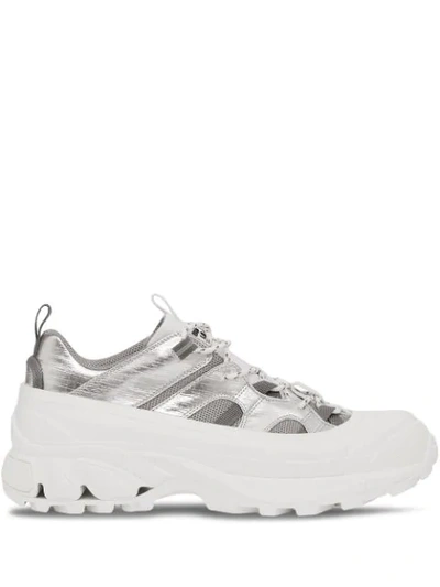 Burberry Metallic Leather, Nylon And Mesh Arthur Sneakers