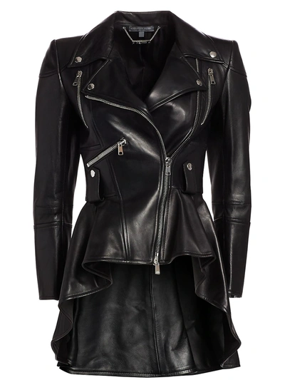 ALEXANDER MCQUEEN WOMEN'S CORE PEPLUM LEATHER MOTO JACKET,400012161716