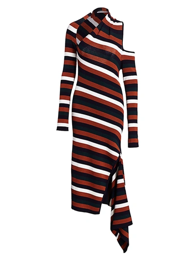 Monse Asymmetric Cutout Striped Wool-blend Midi Dress
