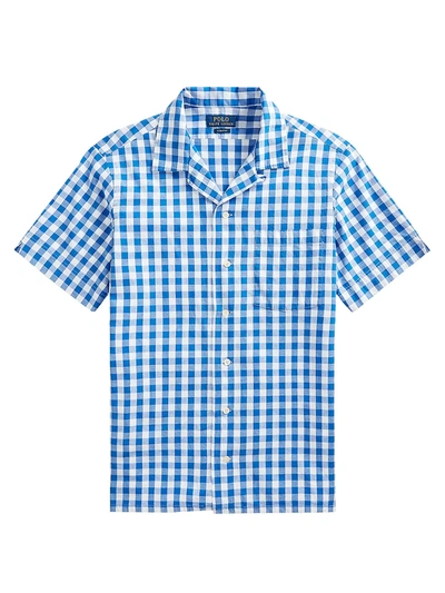 Polo Ralph Lauren Men's Short-sleeve Gingham Beach Poplin Camp Shirt In Blue