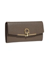 Ferragamo Icona Leather Continental Wallet W/ Hanging Id Tag In Beige