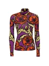 La Doublej Floral Stretch Turtleneck In Big Blooms Viola