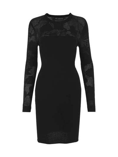 Versace Tattoo Knit Long Sleeve Jumper Dress In Black