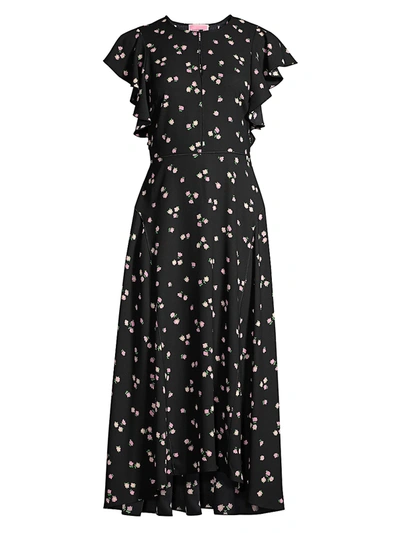 Kate Spade Ditsy Begonia Flutter-sleeve Dress In Black