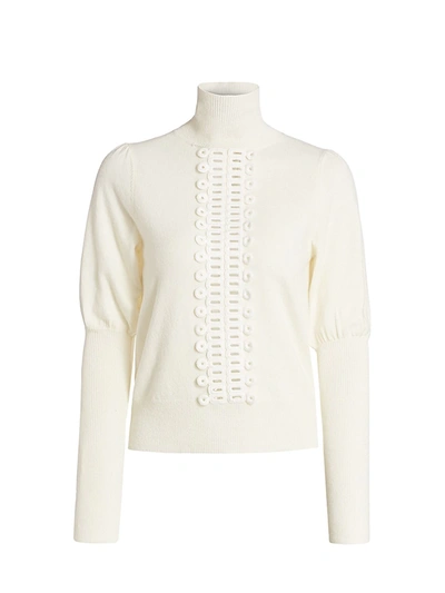See By Chloé Lace Trim Knit Turtleneck In Confident White