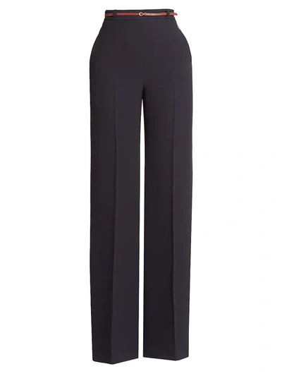 Chloé Belted Crepe Flare Wide Leg Trousers In Ink Navy