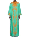 GUCCI WOMEN'S LINEN LONG KAFTAN DRESS WITH LACE,0400012689807