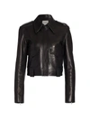 Khaite Cropped Lamb Nappa Leather Jacket With Pointed Collar In Black