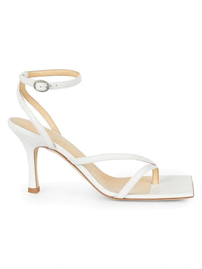 A.w.a.k.e. Delta High' Asymmetric Strap Square Toe Leather Heeled Sandals In White