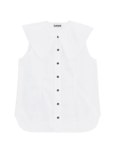 GANNI WOMEN'S PURITAN COLLAR SLEEVELESS BLOUSE,0400012642471