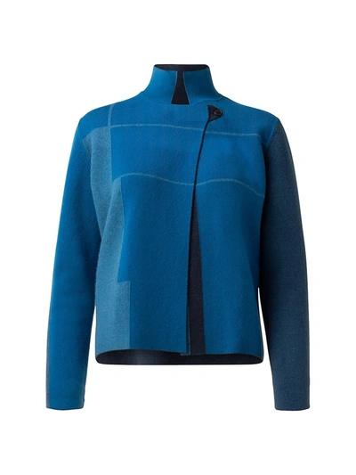 Akris Reversible Geometric Jacquard Cashmere Cardigan In Blue Cyan