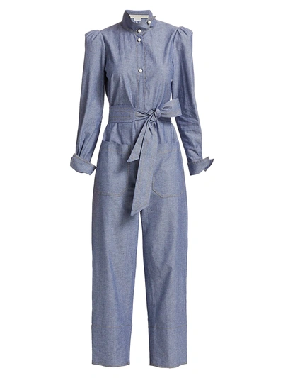 Anna Mason Star Belted Chambray Jumpsuit In Blue Chambray