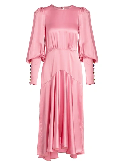 Anna Mason Women's Eliza Silk Blouson-sleeve Midi Dress In Candy Pink