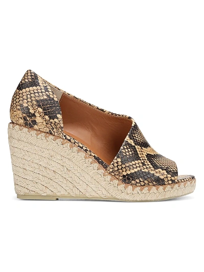 Vince Women's Sonora Peep-toe Snakeskin-embossed Leather Espadrille Wedge Sandals In Timber