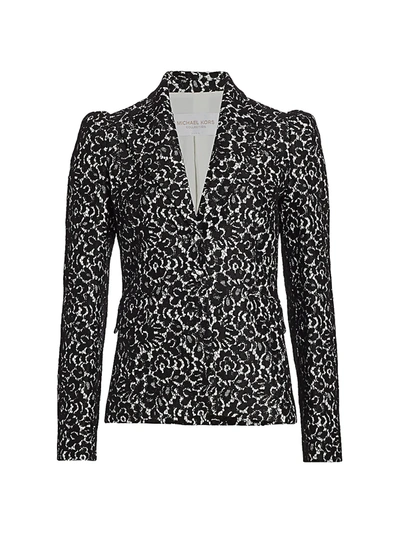 Michael Kors Bonded Lace Puff-sleeve Blazer In White