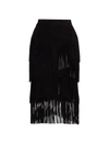 Michael Kors Women's Suede Fringe Tiered Pencil Skirt In Black