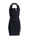 Herve Leger Womens Dark Navy Icon Halterneck Bandage Stretch-knit Mini Dress Xs