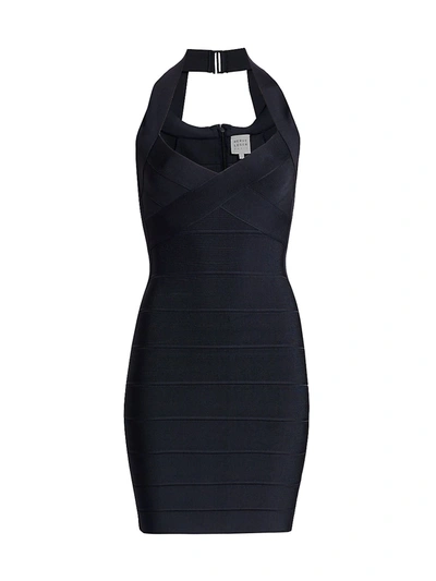 Herve Leger Womens Dark Navy Icon Halterneck Bandage Stretch-knit Mini Dress Xs In Navy