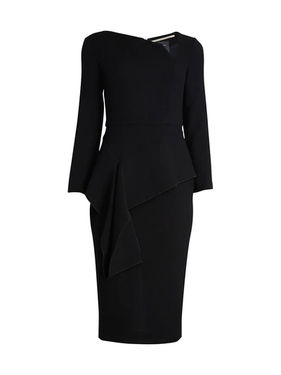 Roland Mouret Abbaye Asymmetric Ruffle Peplum Wool Sheath Dress In Black