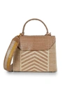 NANCY GONZALEZ LILY CHEVRON CROCODILE & RAFFIA TOP HANDLE BAG,0400012689771