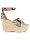 TORY BURCH SHELBY SNAKESKIN-EMBOSSED LEATHER ESPADRILLE WEDGE SANDALS,400012602648