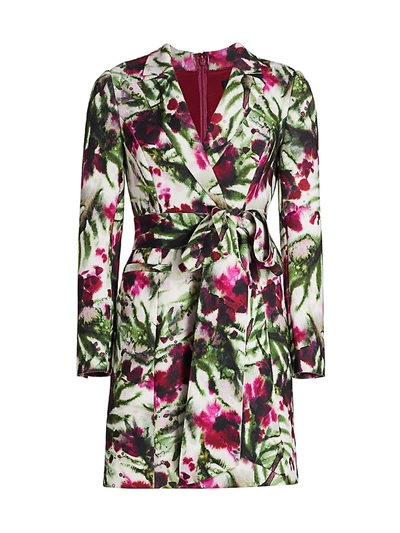 Badgley Mischka Women's Floral Wrap Suit Dress In Light Ivory Raspberry