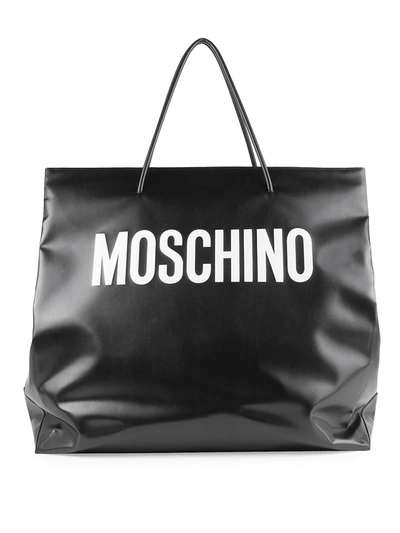Moschino Logo Patent Tote In Black