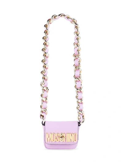 Moschino Mini Metallic Logo Bag In Pink And Gold