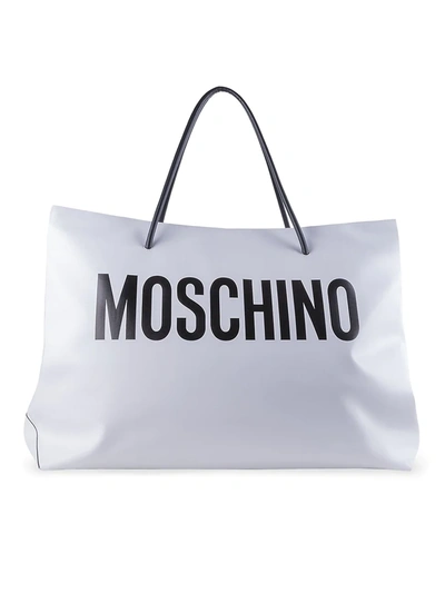 Moschino Logo Patent Tote In White