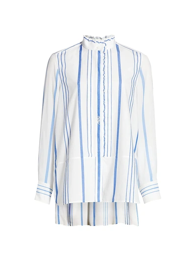 Chloé Embroidered Striped Cotton-twill And Georgette Shirt In Blue White