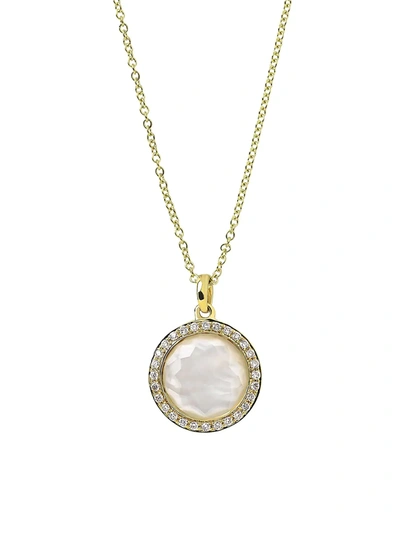 Ippolita 18k Yellow Gold Lollipop Mother-of-pearl & Rock Crystal Doublet & Diamond Pendant Necklace, 16-18 In Mother Of Pearl