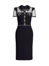 JENNY PACKHAM WOMEN'S DOLLY ILLUSION COLLARED CREPE COCKTAIL DRESS,0400012822555