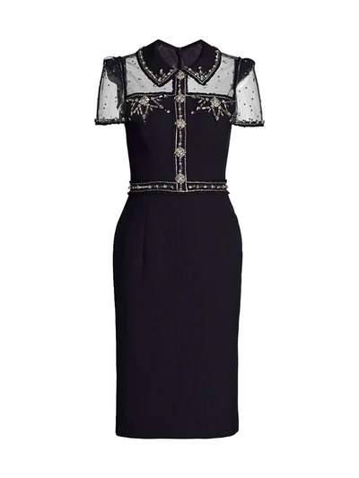 Jenny Packham Women's Dolly Illusion Collared Crepe Cocktail Dress In Night