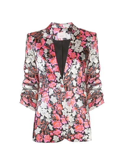 Cinq À Sept Cinq Á Sept Kylie Ruched Sleeve Floral Satin Jacket In Black Multi